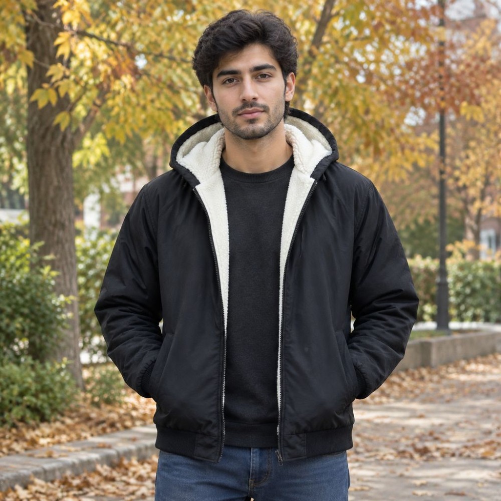 کاپشن مردانه مشکی داخل تمام خز مدل Adidas