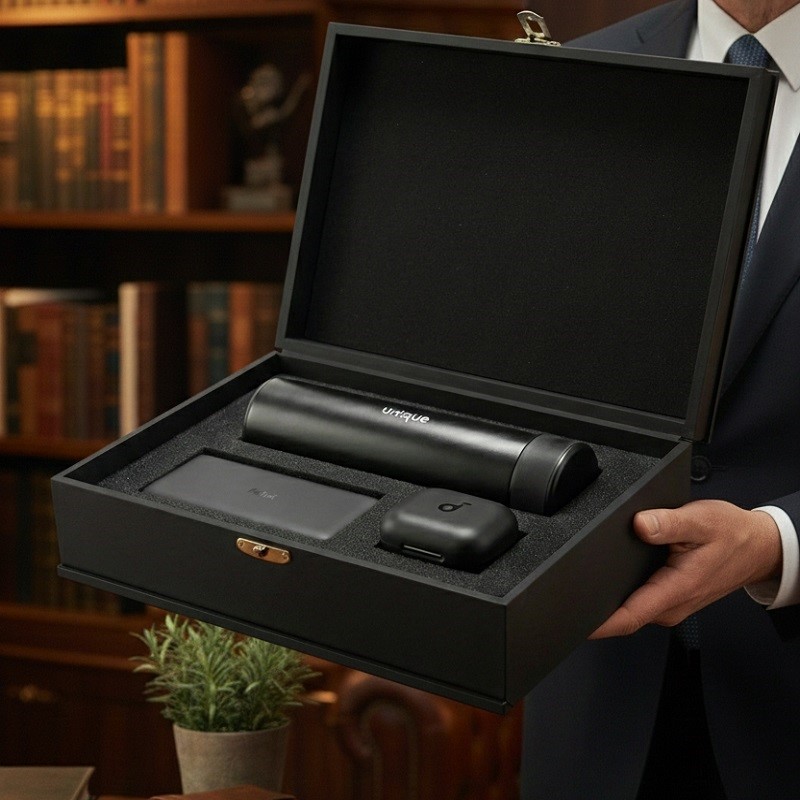 پکیج هدیه سازمانی مدیران (پاوربانک شیائومی هدفون بلوتوثی انکر R50 فلاسک دماسنج دار جعبه لاکچری)