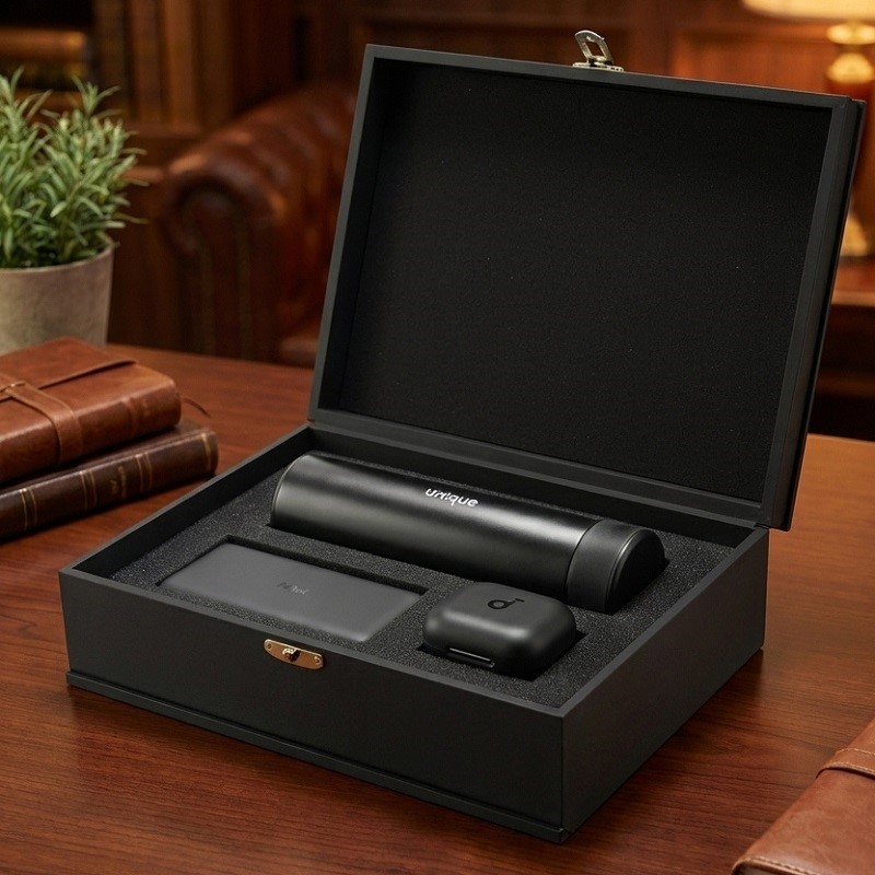 پکیج هدیه سازمانی مدیران (پاوربانک شیائومی هدفون بلوتوثی انکر R50 فلاسک دماسنج دار جعبه لاکچری)